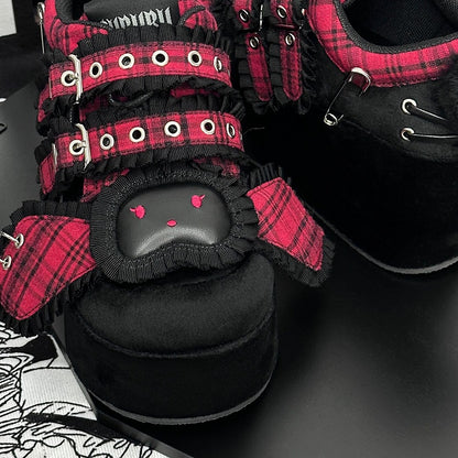 Punk Bunny Red Plaid and Black Y2K Platforms