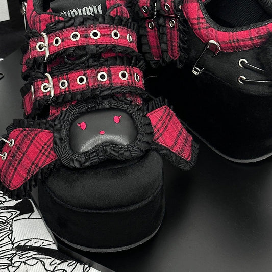 Punk Bunny Red Plaid and Black Y2K Platforms