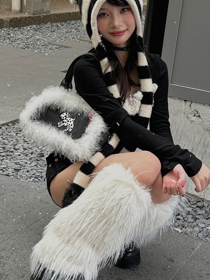 White/Grey/Coffee Y2K Shaggy Leg Warmers