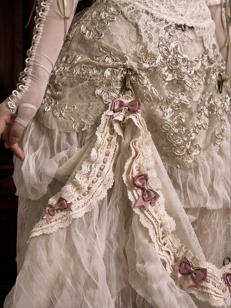 Versatile Lace Patched Vintage Bustle Long Skirt