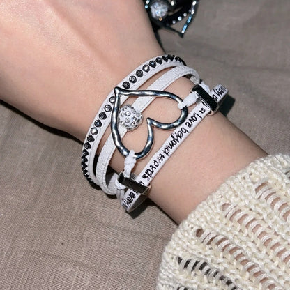 White/Brown Wasteland Punk Heart Rhinestone Bracelet