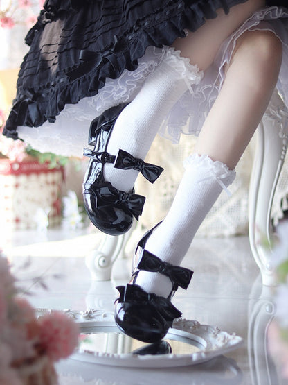 Black Bow Accents Point Toe Sweet Lolita Block Heels