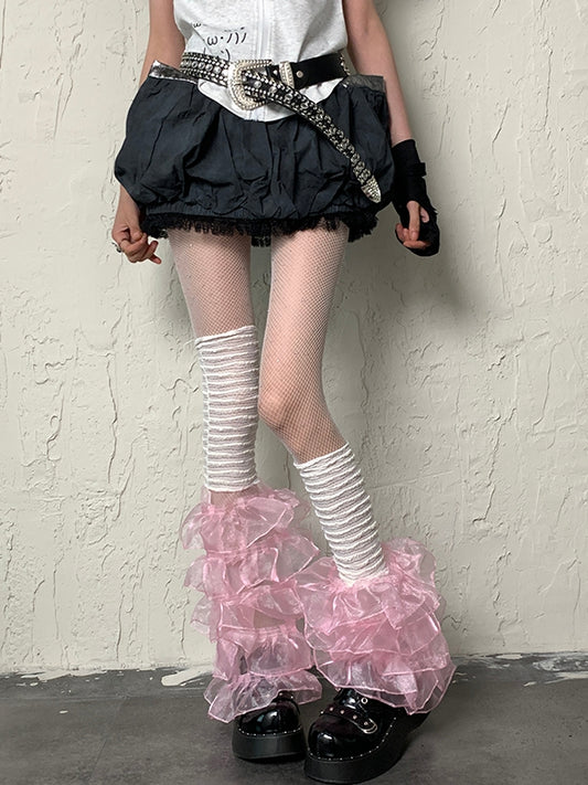 White Y2K Rhinestone Decorated Fishnet Design Tights