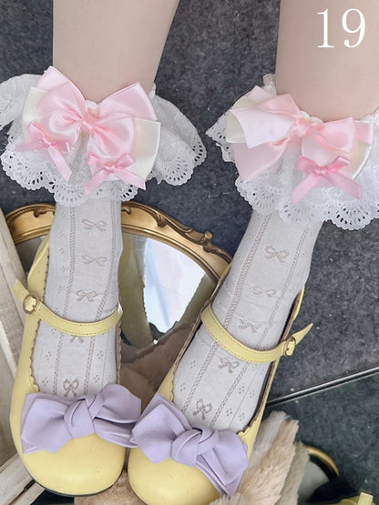 19 Options Colorful Lolita Calf Socks With Bowknot Details And Lace Cuffs