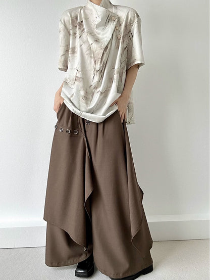 Ouji Lolita Coffee Wide-Leg Pants with Avant-Garde Draping