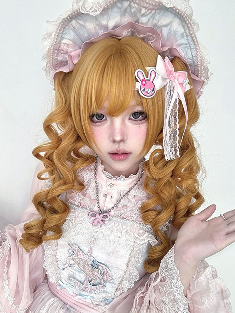 Yellow 30CM Length Synthetic Wig With Double Ponytail Claw Clips