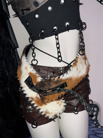 Clearance - Black Studs and Rings Plush Buckle Belt