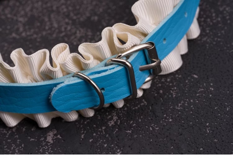 Heart Charm Blue and White PU Buckle Ruffled KC