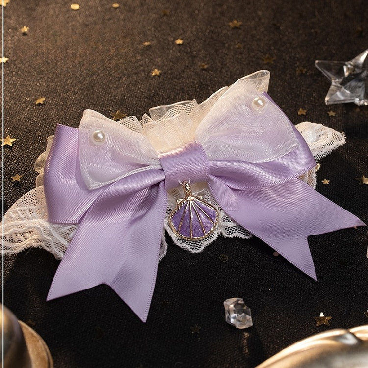 White/Blue/Purple/Purple&Blue Hollow-out Calf Socks With Starfish Charm Detachable Lace Cuffs