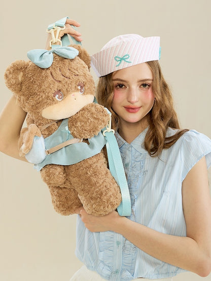 Kawaii Brown & Blue Bear Plush Backpack / Crossbody