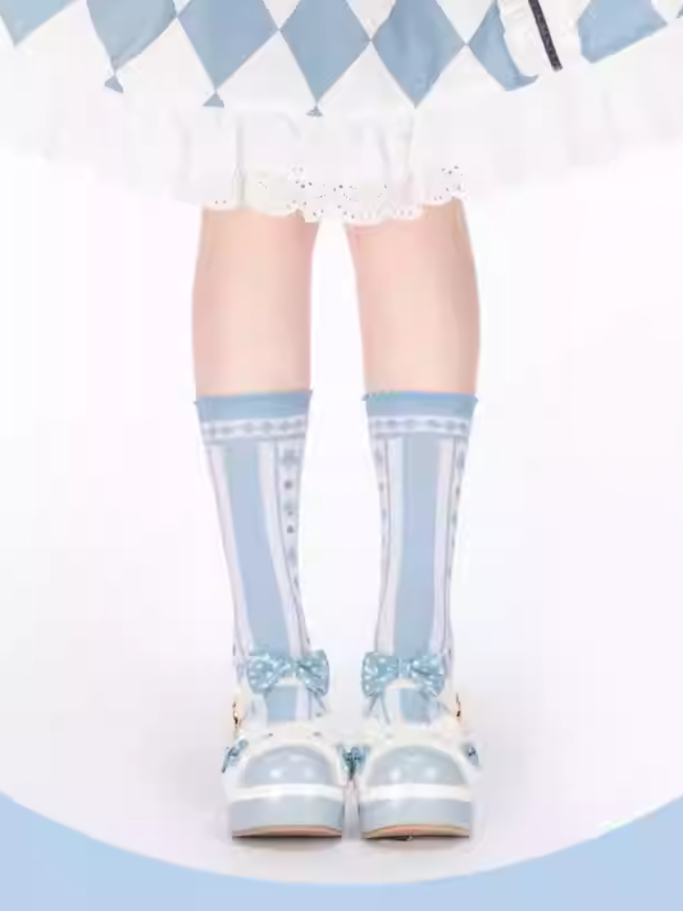Alice in Wonderland Vibes Blue Ruffled Cuff Calf Socks