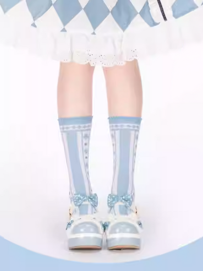 Alice in Wonderland Vibes Blue Ruffled Cuff Calf Socks