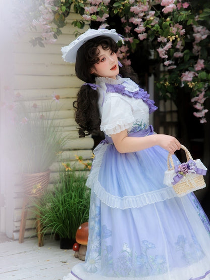 Plus Sizes Available Floral Print Under Bust Elegant Classic Lolita Jumper Skirt