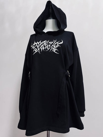 Black Jirai Kei Embroidery Decorated Buckle Details Hoodie