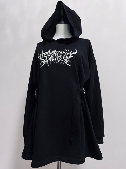 Black Jirai Kei Embroidery Decorated Buckle Details Hoodie