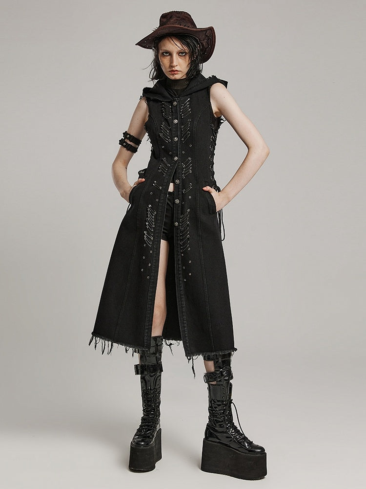 Black Punk Decayed Long Vest