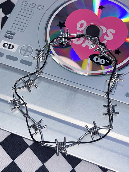 Black&Silver Punk Thorns Details Choker