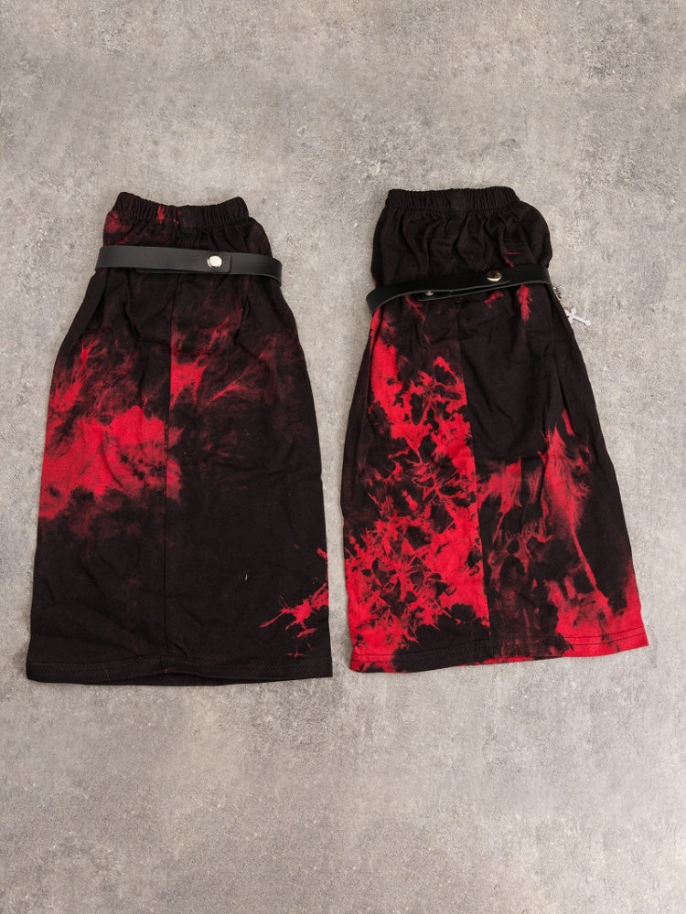 Gothic Black and Red Tie-dyed Asymmetrical Leg Warmers