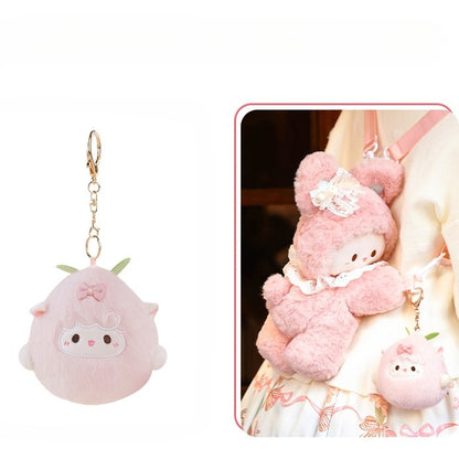 Pink Rabbit Bowknot Lace Details Plush Backpack + Keychain
