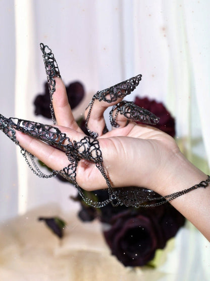 Cyberpunk Finger Nail Ring Bracelet Gothic Hand Accessory Silver/Metallic Color