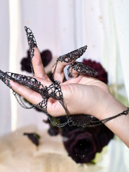 Cyberpunk Finger Nail Ring Bracelet Gothic Hand Accessory Silver/Metallic Color