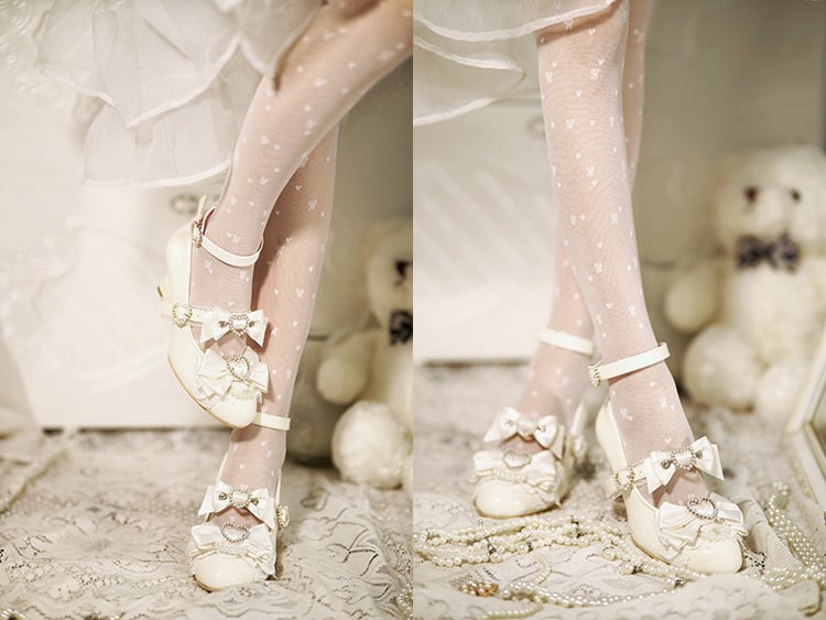 White Gyaru Fashion Heart Cut-out Wedge Heels Mary Janes Jirai Kei Shoes