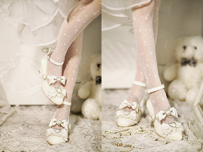 White Gyaru Fashion Heart Cut-out Wedge Heels Mary Janes Jirai Kei Shoes