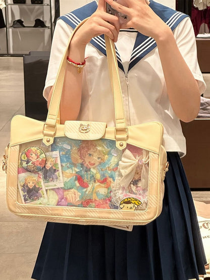 Plaid Pattern Large Capacity Yellow Ita Tote Bag