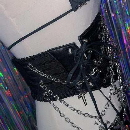 Punk Skulls and Crosses Chains Gothic Black Corset Belt