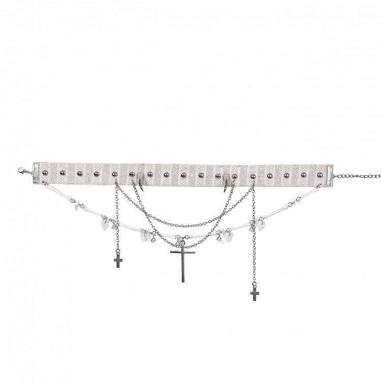 White Punk Stud Cross Pendants Choker