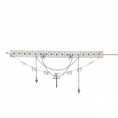 White Punk Stud Cross Pendants Choker