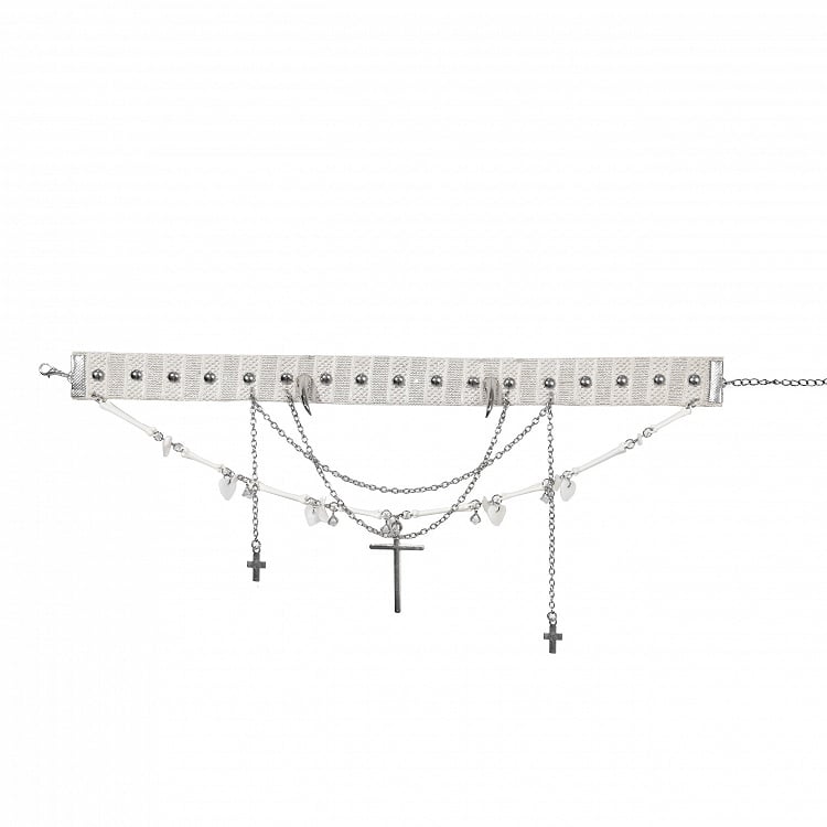 White Punk Stud Cross Pendants Choker