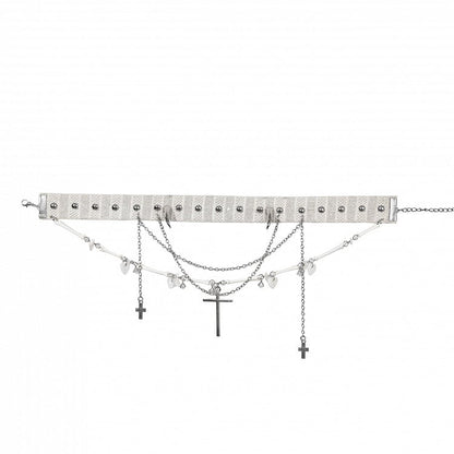 White Punk Stud Cross Pendants Choker