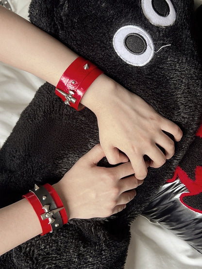 Black and Red/Red Cross Stud Punk Bracelet