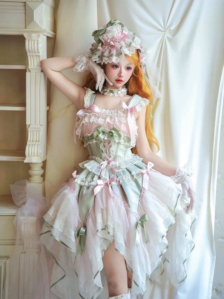 Pink&Green / Blue&Yellow Lolita Hat with Lace and Bow Accents