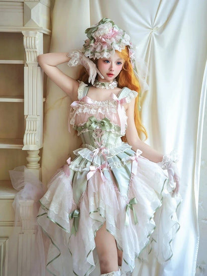 Pink&Green / Blue&Yellow Lolita Hat with Lace and Bow Accents