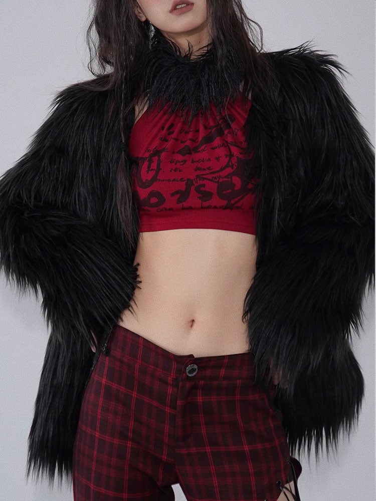 Black Punk Faux Fur Coat