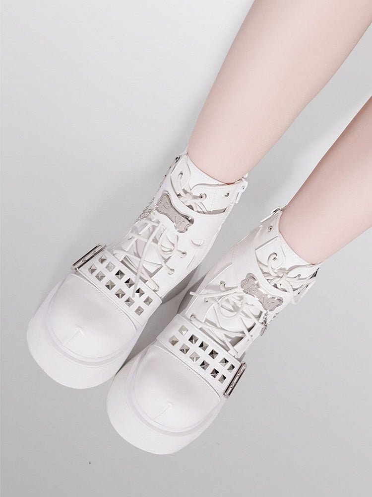 Punk Matte White Platform Ankle Boots Silver-tone Studs