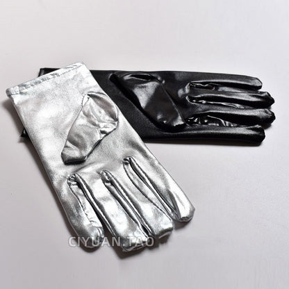 Cyberpunk Patent Silver / Black Gloves