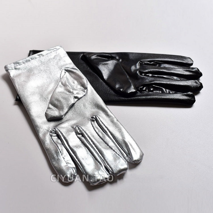 Cyberpunk Patent Silver / Black Gloves