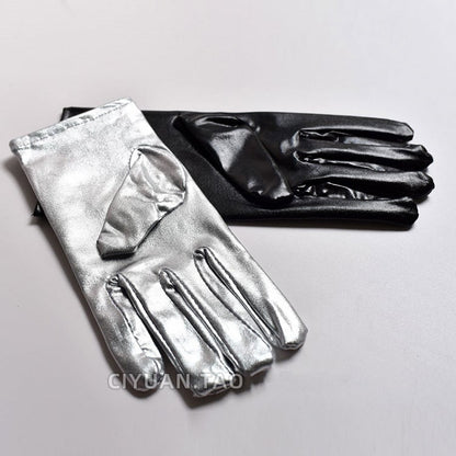 Cyberpunk Patent Silver / Black Gloves