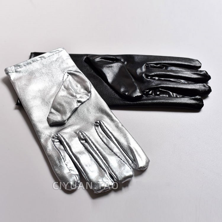 Cyberpunk Patent Silver / Black Gloves