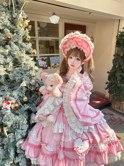 Clearance-Size M for Bust 88-103CM Pink Gorgeous Old School Princess Lolita Cotton Dress+ Sleeves