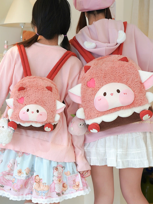 Pink Heart Design Cute Plush Lamb Backpack Middle/Large Size