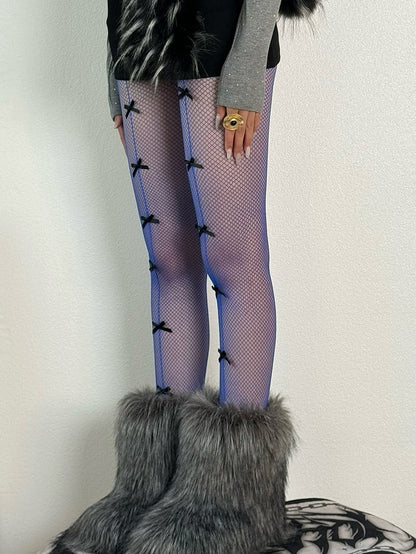 Blue/Black/Red/White Gyaru Fashion Bowknot Details Tights