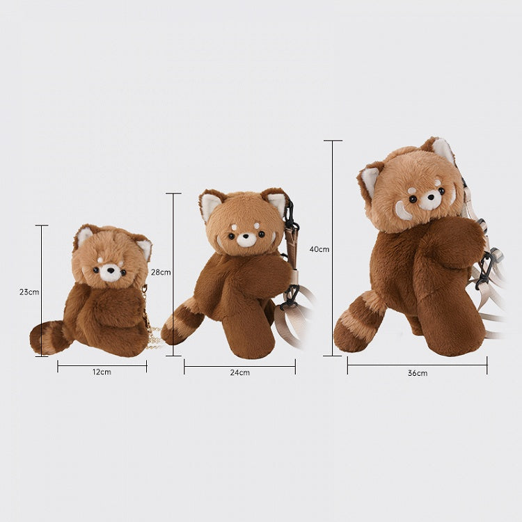Cute Red Panda Brown 28/40 cm Plush Backpack/Crossbody Bag + Apple Hat + Red Panda/Apple Keychain