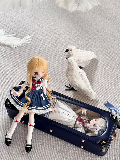 Versatile Navy Blue BJD Bag for 1/4 Dolls – 3 Ways to Wear: Crossbody, Backpack, or Tote