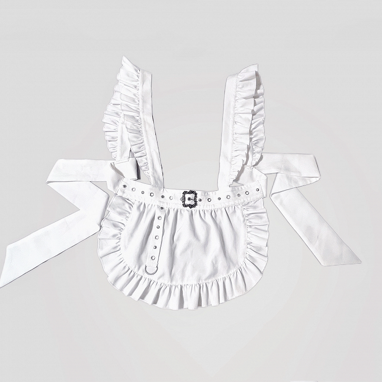 White Flutter Sleeves Self-tie Apron