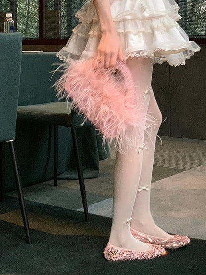 Black/Gray/White Bowknot Details Tights