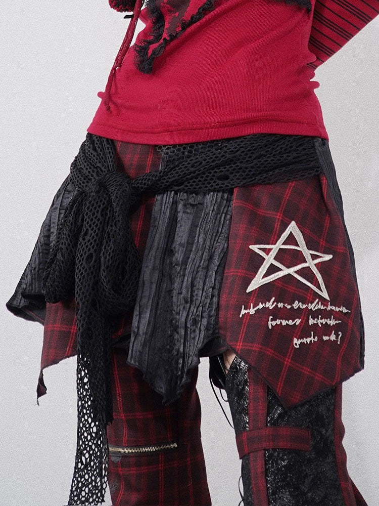 Black and Red Plaid Punk Asymmetrical Skirt